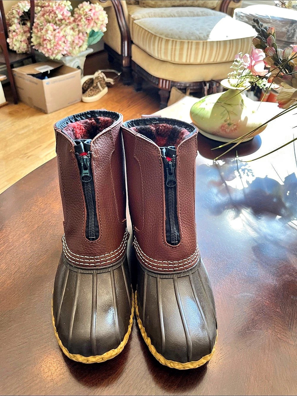 L.L.Bean Fleece-Lined Insulated Front-Zip Bean Boots Front-Zip Brown & Black US